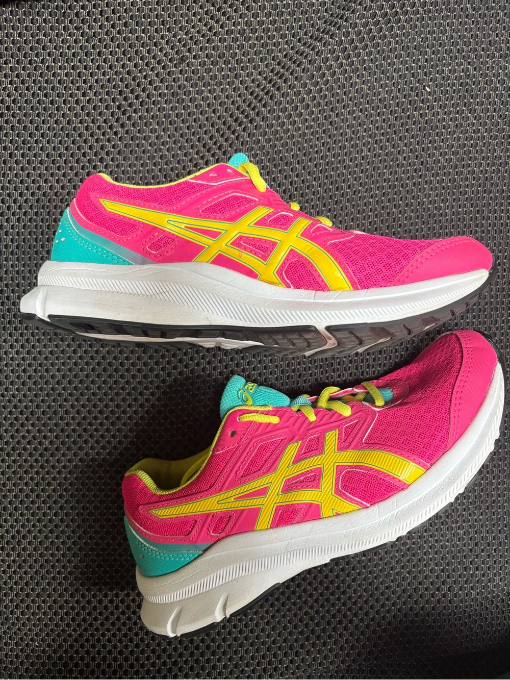 ASICS Pink, Yellow & Teal Girls Athletic Running Shoes
